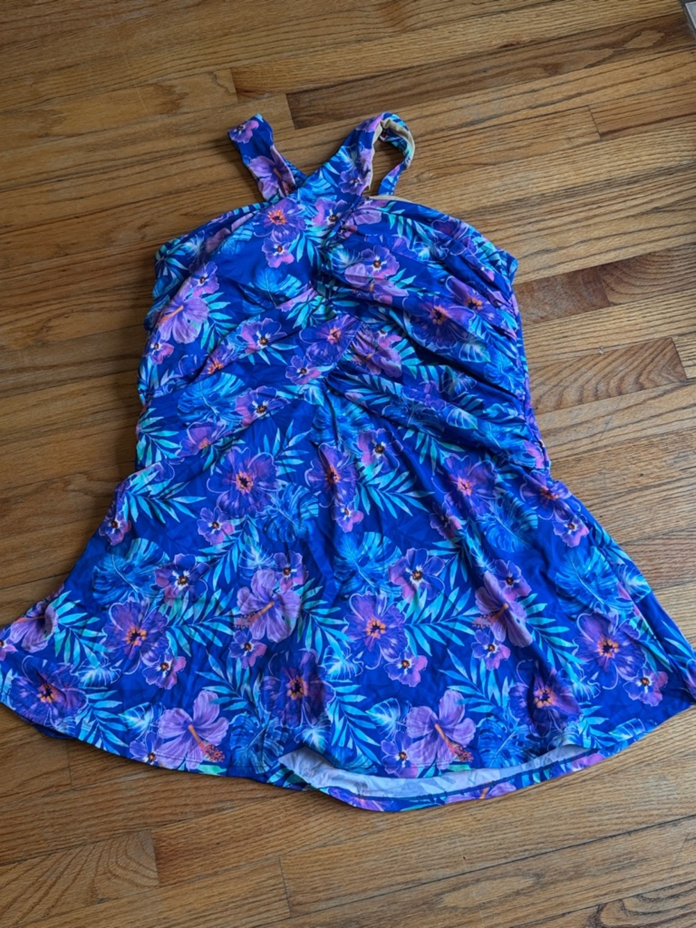 Swimsuits For All Blue Floral One-Piece Swimdress